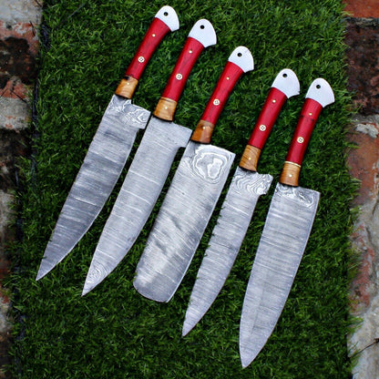 9"–13" Custom Damascus Steel Chef Knives – Full Handmade Set