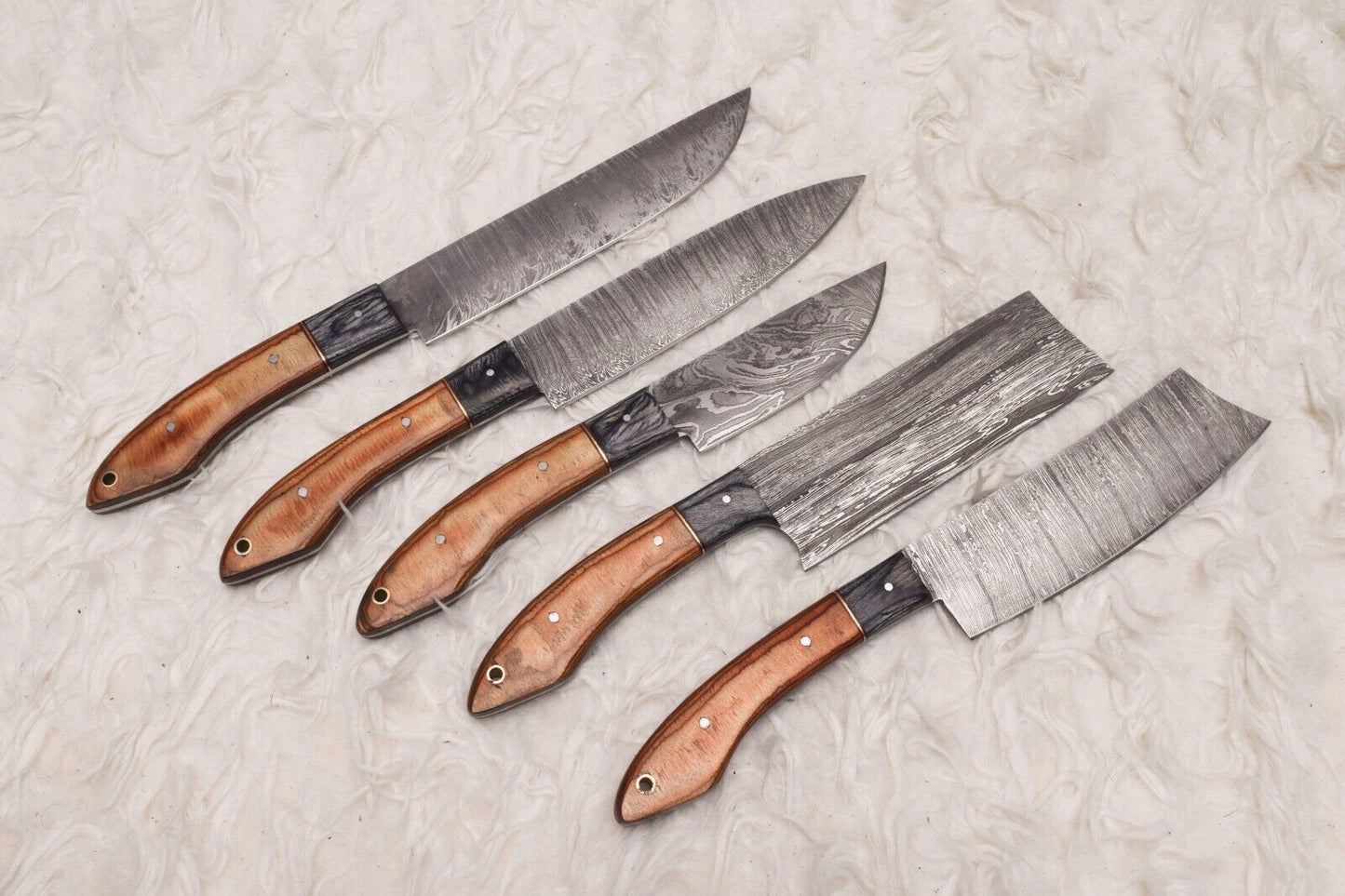 Artisan Damascus Steel Kitchen Knife Set With Rosewood Handle 1