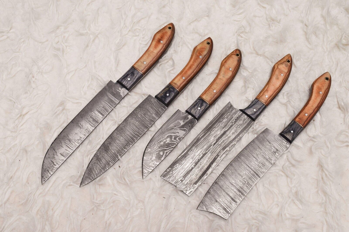 Artisan Damascus Steel Kitchen Knife Set With Rosewood Handle 2