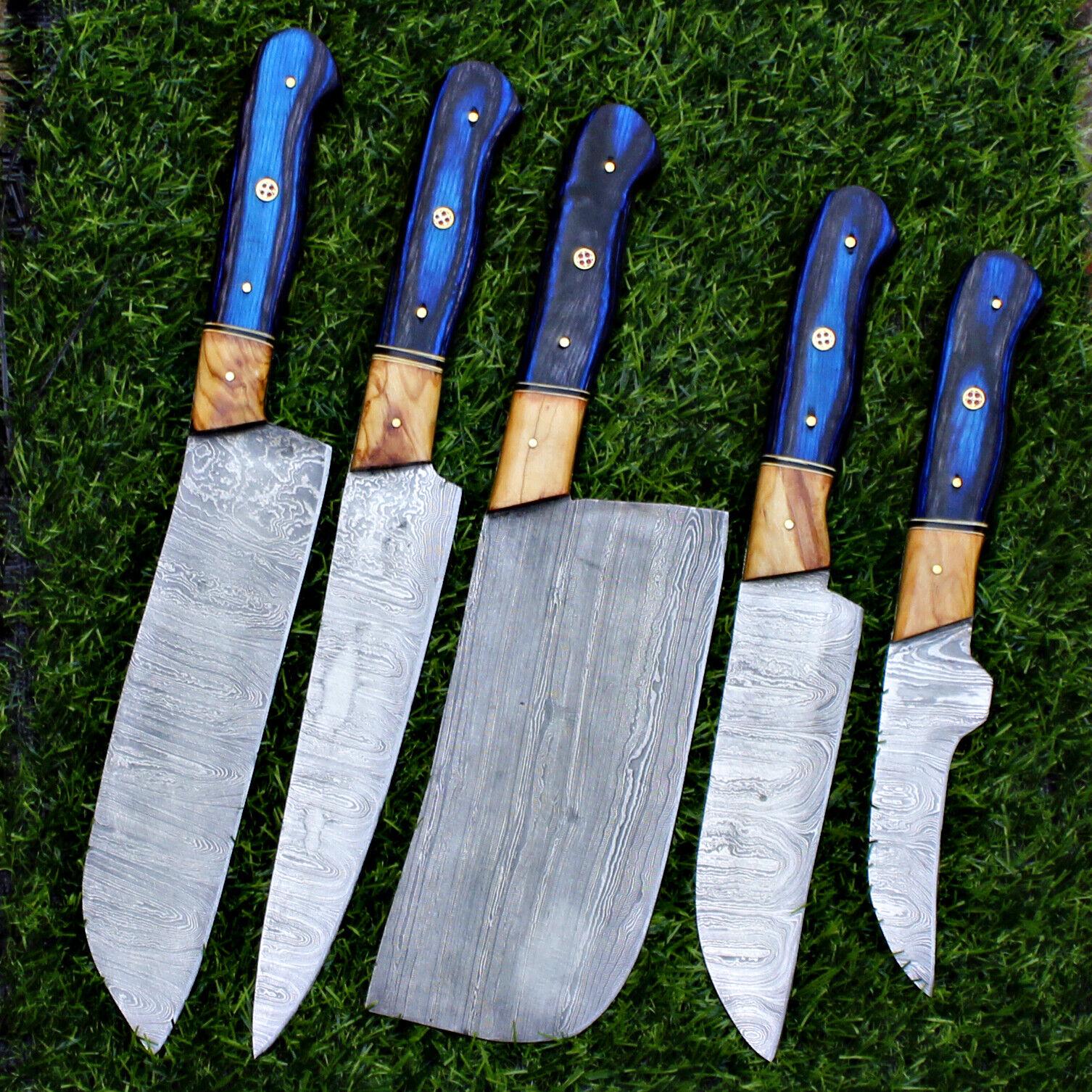 Custom Twist Damascus Knives For Chefs  Handmade Set Of 5 1