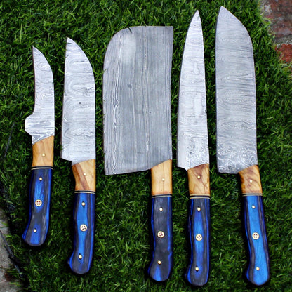 Custom Twist Damascus Knives For Chefs  Handmade Set Of 5 2
