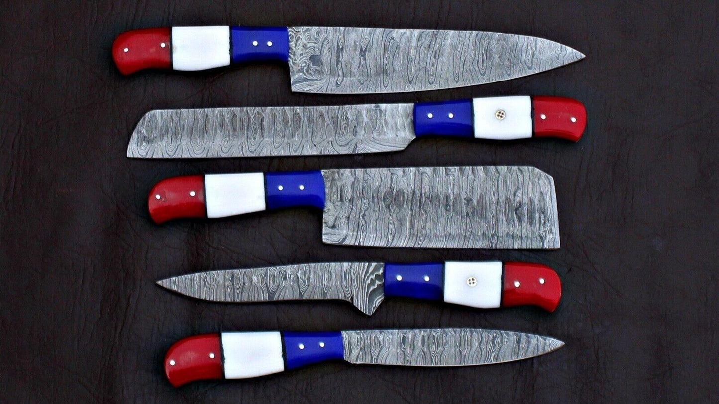 Traditional Handmade Damascus Kitchen Knives  Chef Complete Set 1