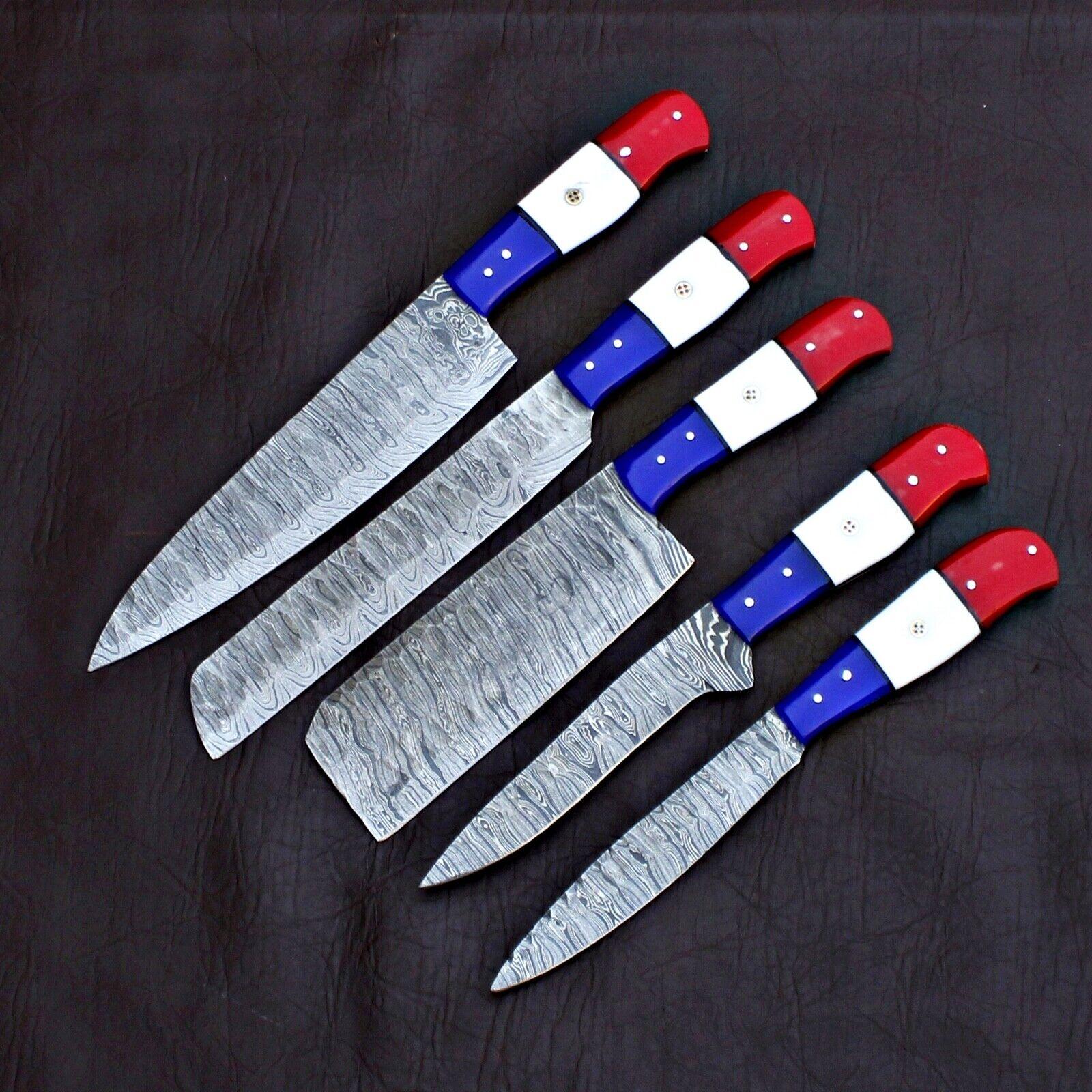 Traditional Handmade Damascus Kitchen Knives – Chef Complete Set