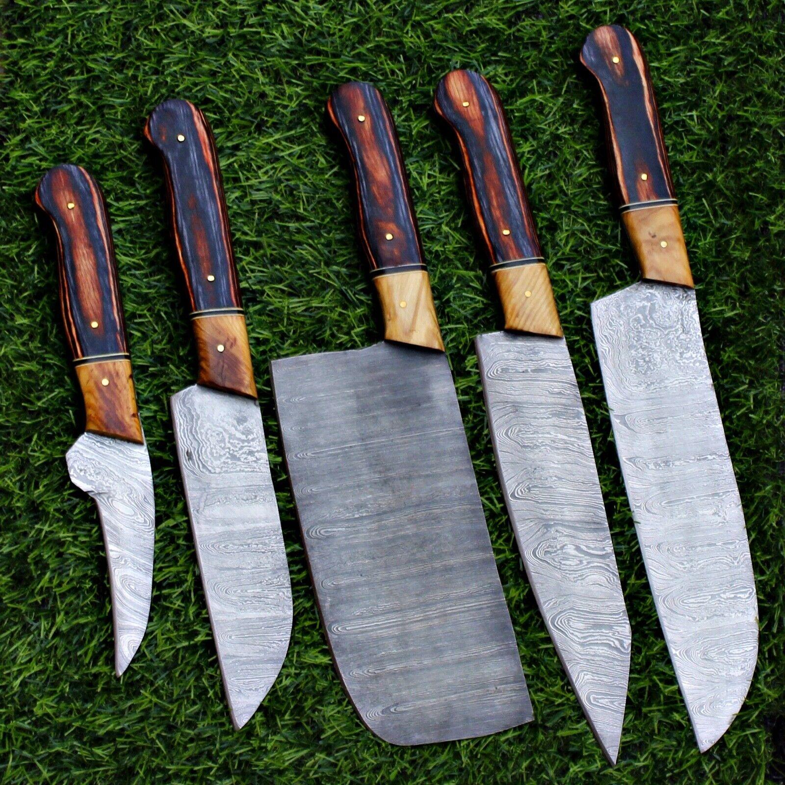 Damascus Steel Chef Knife Set With Rosewood Handle  Hand Forged 1