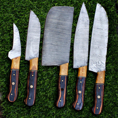 Damascus Steel Chef Knife Set With Rosewood Handle  Hand Forged 2