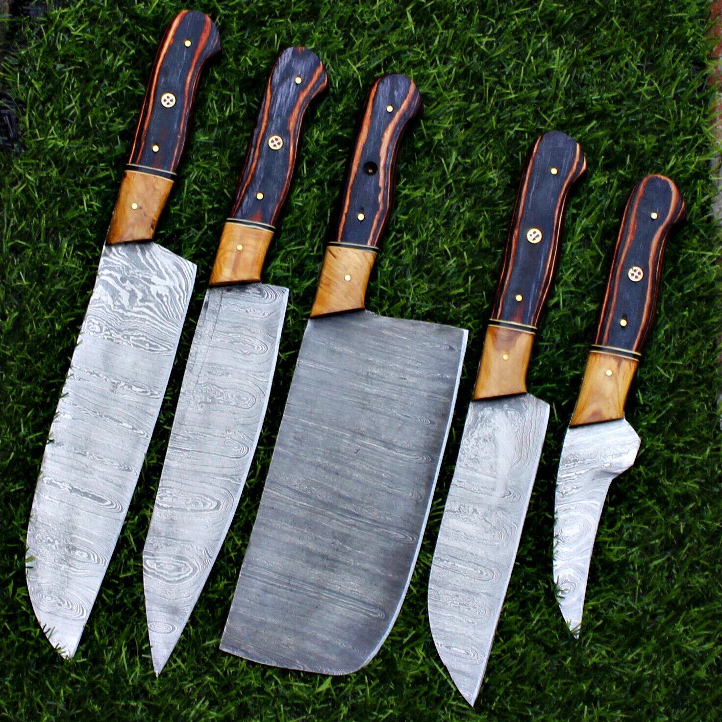 Damascus Steel Chef Knife Set with Rosewood Handle – Hand Forged