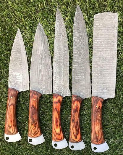 Custom Handmade Damascus Chef Knives  Razor Sharp Kitchen Set 1