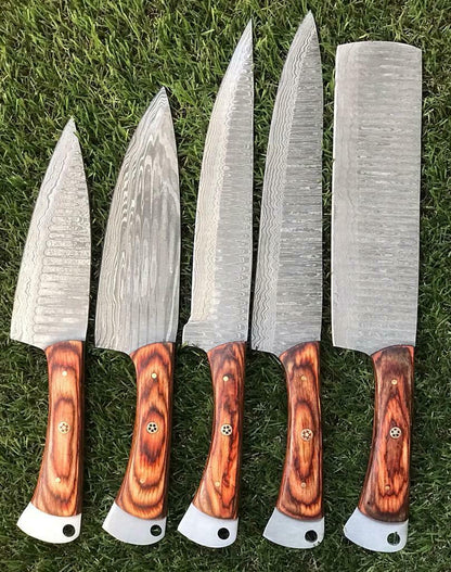 Custom Handmade Damascus Chef Knives  Razor Sharp Kitchen Set 3
