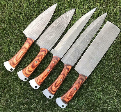 Custom Handmade Damascus Chef Knives – Razor Sharp Kitchen Set