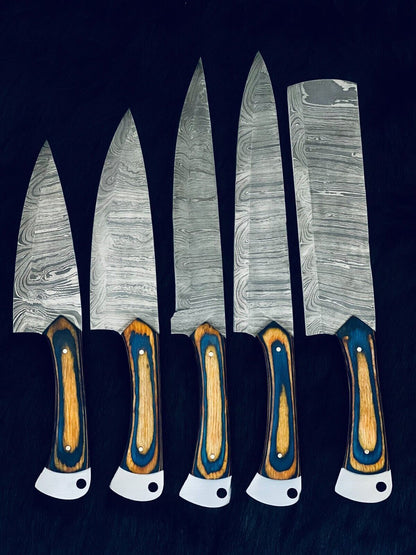 Twist Pattern Damascus Chef Knife Set  Professional Handmade Knives 2