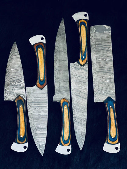 Twist Pattern Damascus Chef Knife Set  Professional Handmade Knives 3