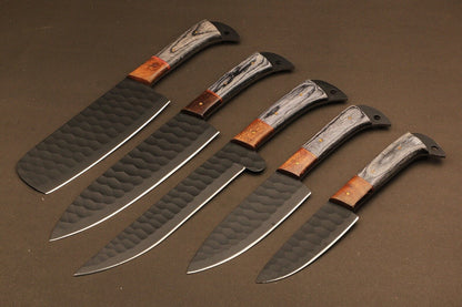 Rosewood Handle Damascus Steel Knives  Handmade Chef Set 1