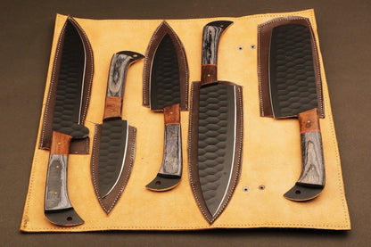 Rosewood Handle Damascus Steel Knives  Handmade Chef Set 4