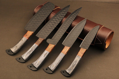 Rosewood Handle Damascus Steel Knives – Handmade Chef Set