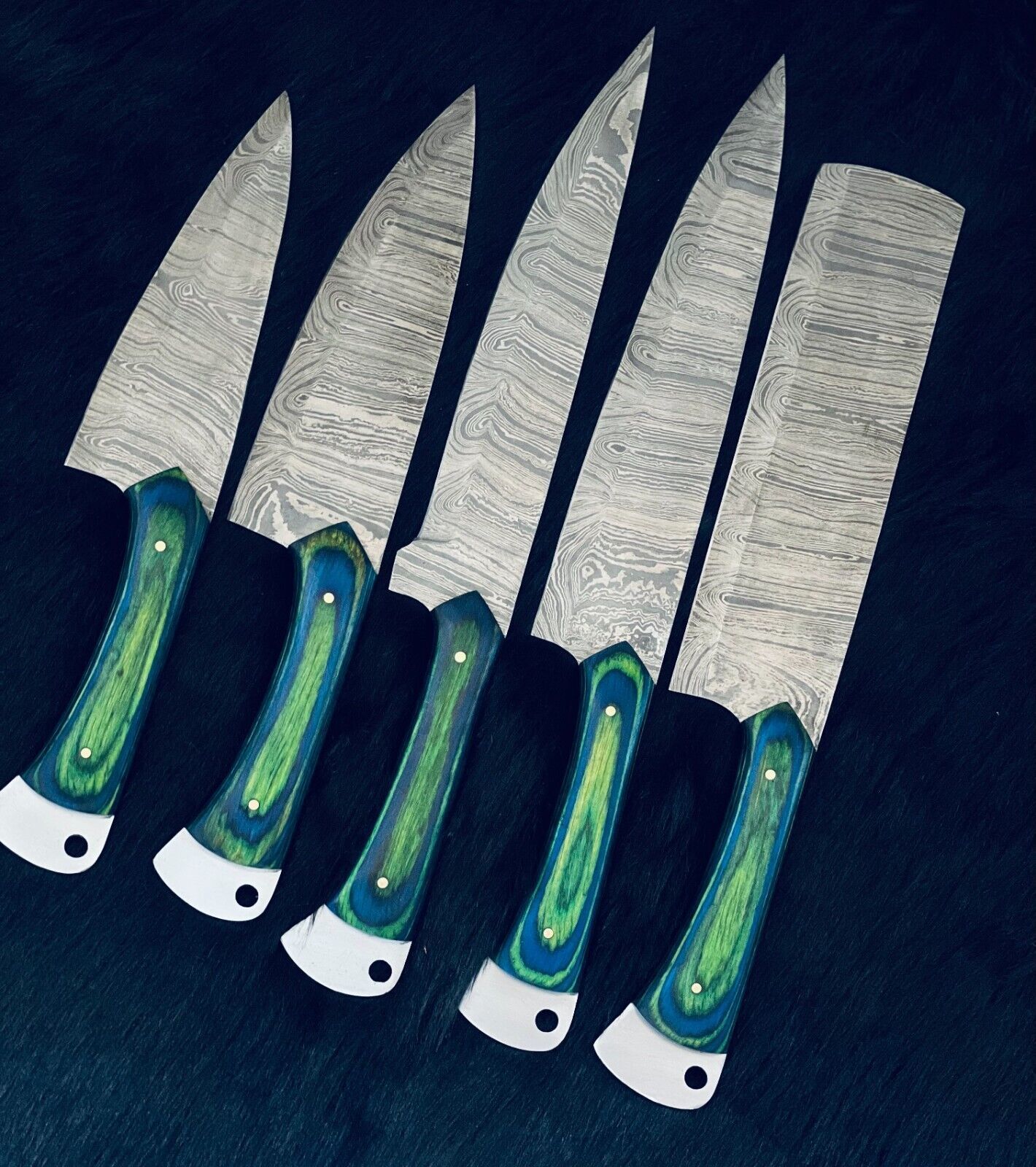 Handmade Damascus Steel Kitchen Knives  Unique Twist Pattern Set 3