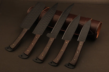 Professional Grade Handmade Damascus Chef Knives with Rosewood