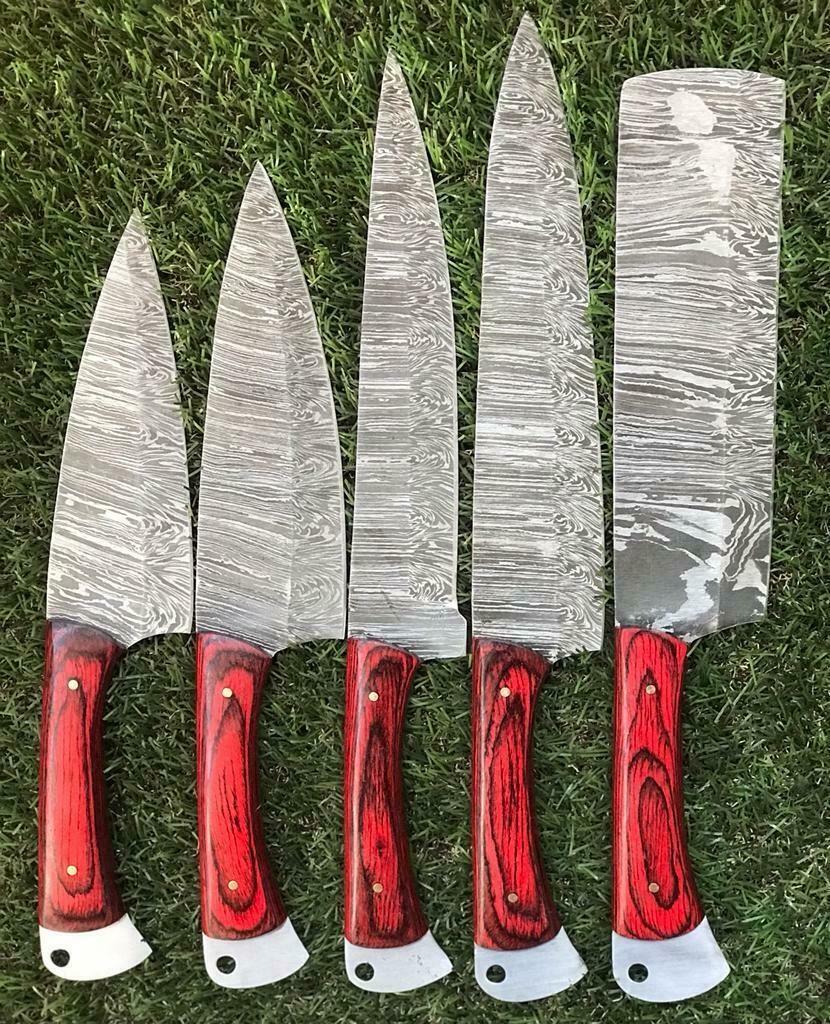 Unique Handmade Damascus Kitchen Knives  Premium Chef Set 1
