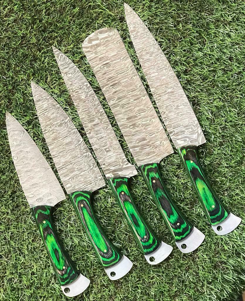 HandForged Damascus Chef Knives Set  Durable Rosewood Handle 1