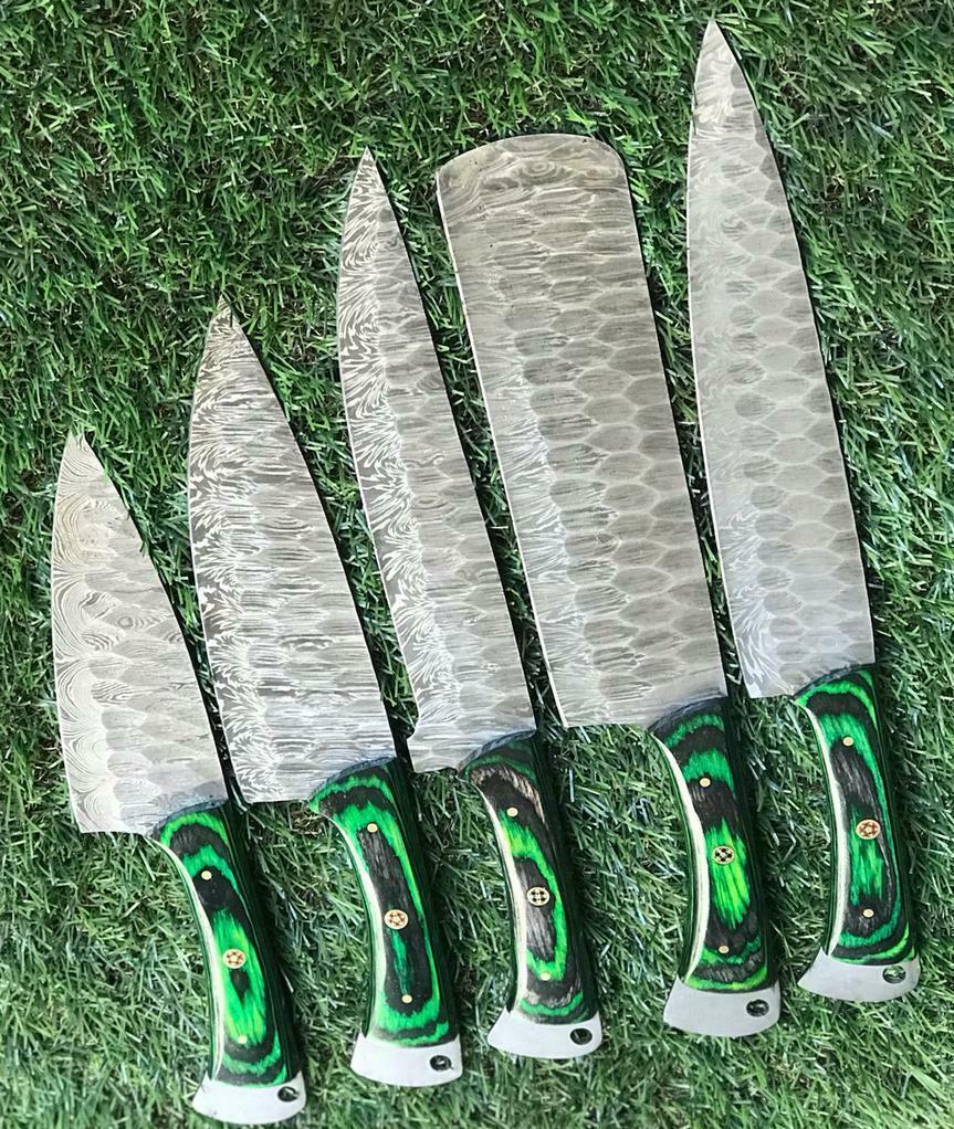 HandForged Damascus Chef Knives Set  Durable Rosewood Handle 2