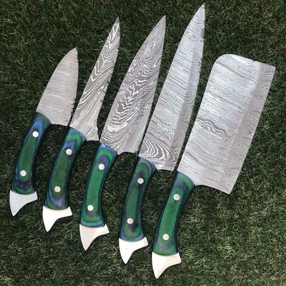 Damascus Steel Kitchen Knife Set  Artisan Handcrafted Chef Tools 1