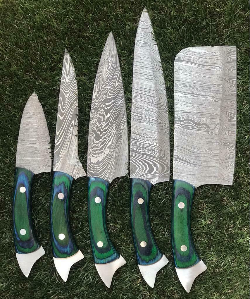 Damascus Steel Kitchen Knife Set  Artisan Handcrafted Chef Tools 2