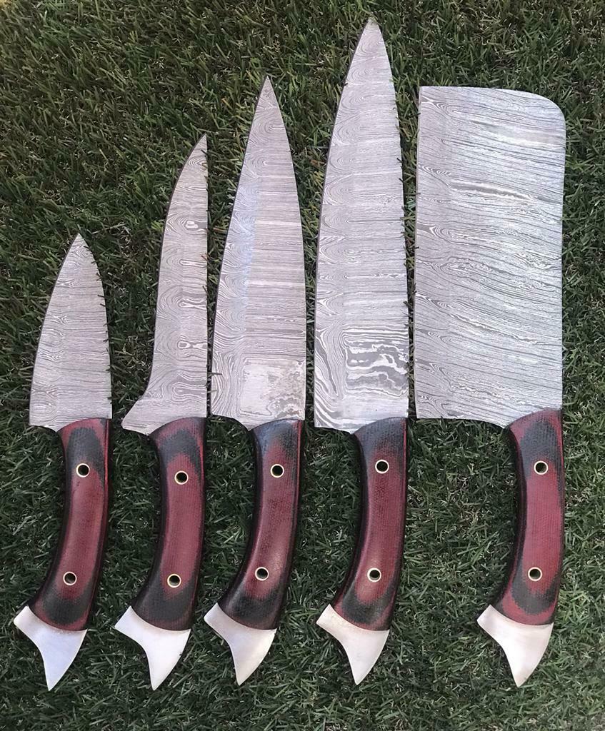 Handmade Damascus Chef Knives – Professional Rosewood Kitchen Set