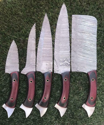 Handmade Damascus Chef Knives – Professional Rosewood Kitchen Set