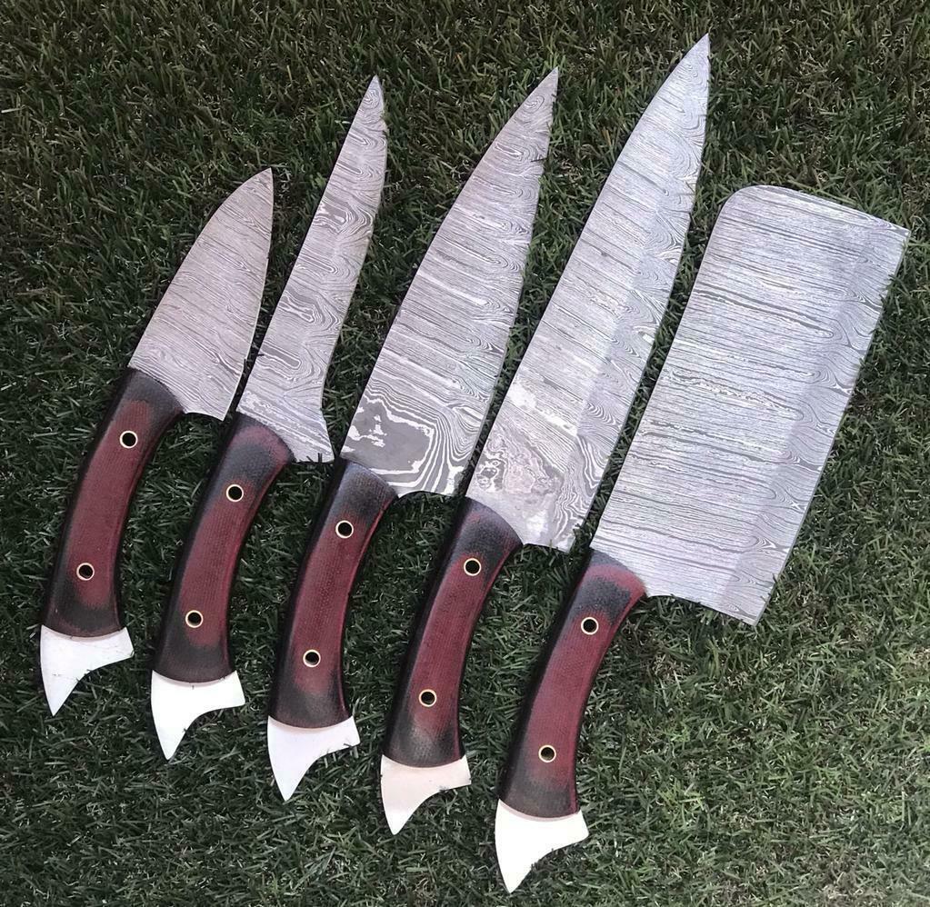 Handmade Damascus Chef Knives  Professional Rosewood Kitchen Set 1