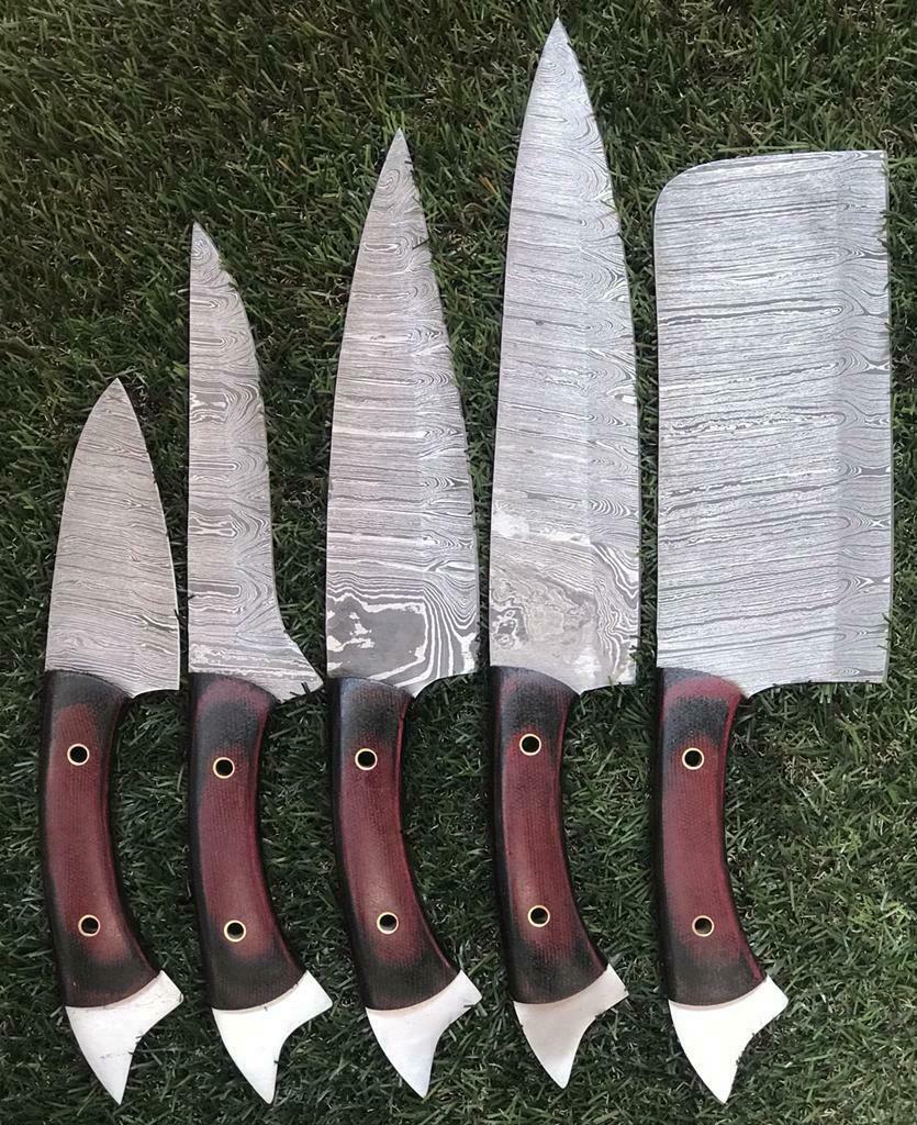 Handmade Damascus Chef Knives  Professional Rosewood Kitchen Set 2