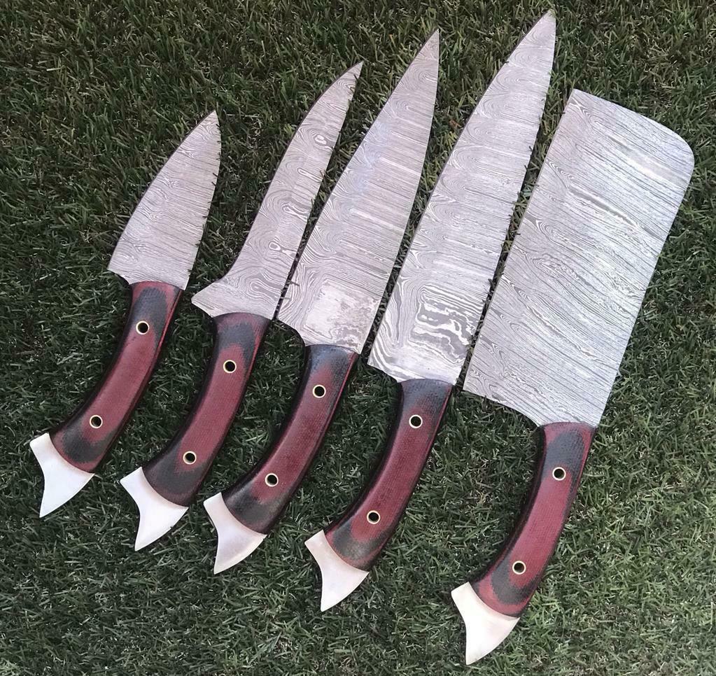 Handmade Damascus Chef Knives  Professional Rosewood Kitchen Set 3