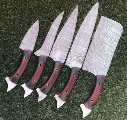 Handmade Damascus Chef Knives  Professional Rosewood Kitchen Set 3