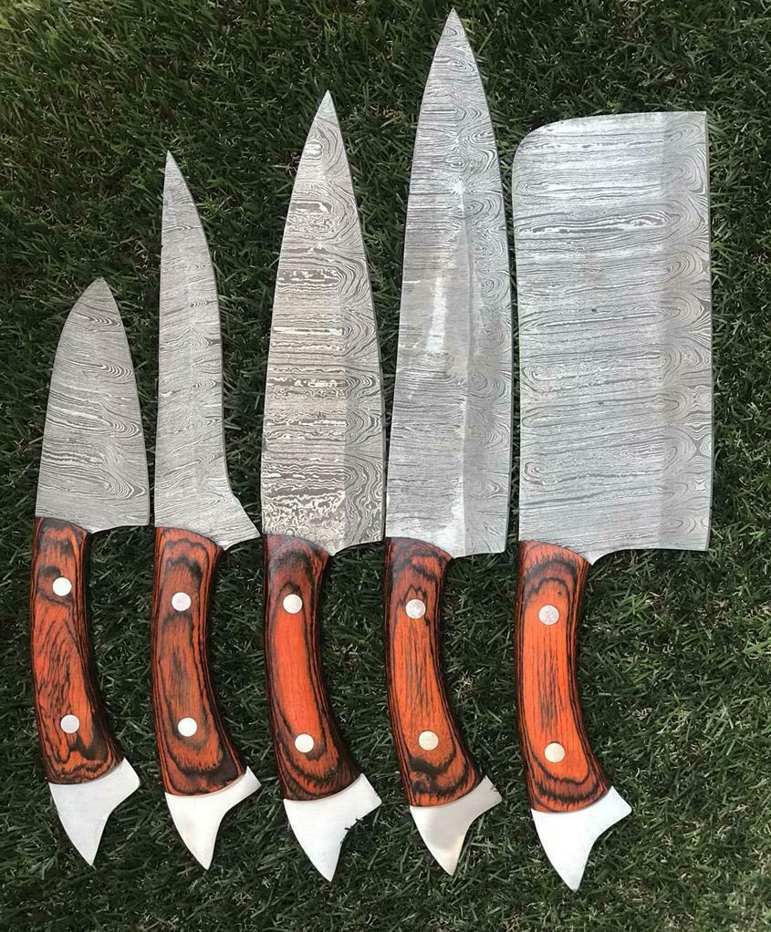 Twist Pattern Damascus Chef Knife Set  Handmade Kitchen Knives 2