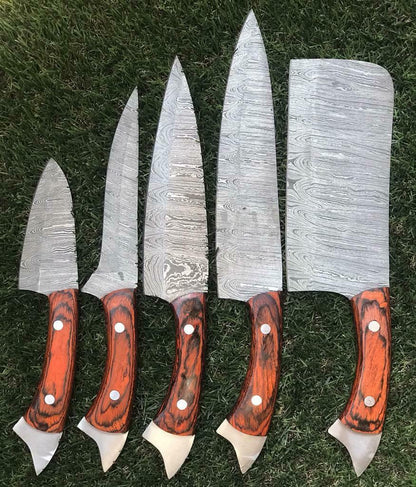 Twist Pattern Damascus Chef Knife Set  Handmade Kitchen Knives 3