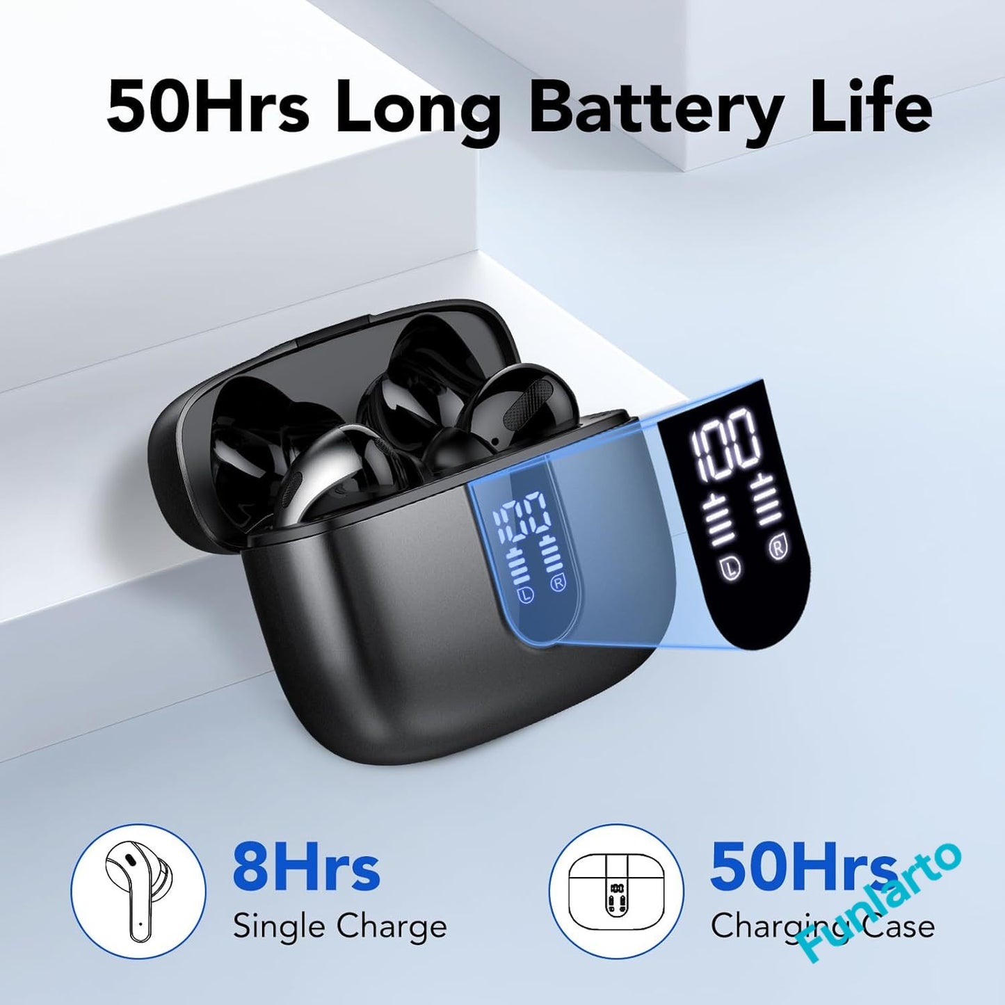 Bluetooth 53 Wireless Earbuds QuadMic Call Noise Reduction ENC 50H Playtime Wireless Earphones Blue 2