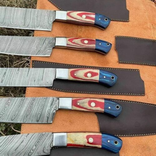 High Carbon Handmade Damascus Kitchen Knives With Rosewood Handles 1