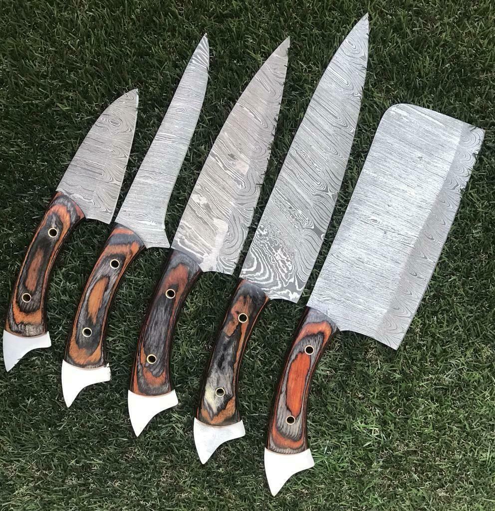 5Piece Twist Damascus Kitchen Knives  Handmade  Durable 1