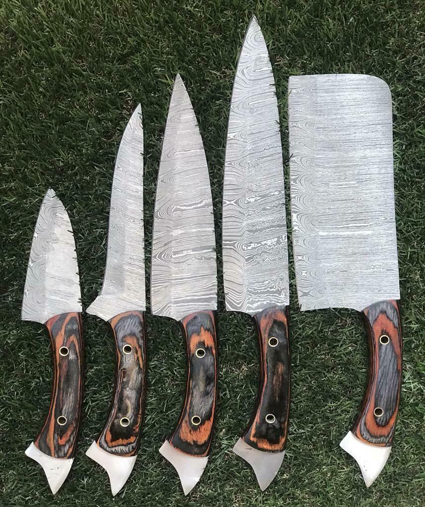 5Piece Twist Damascus Kitchen Knives  Handmade  Durable 2