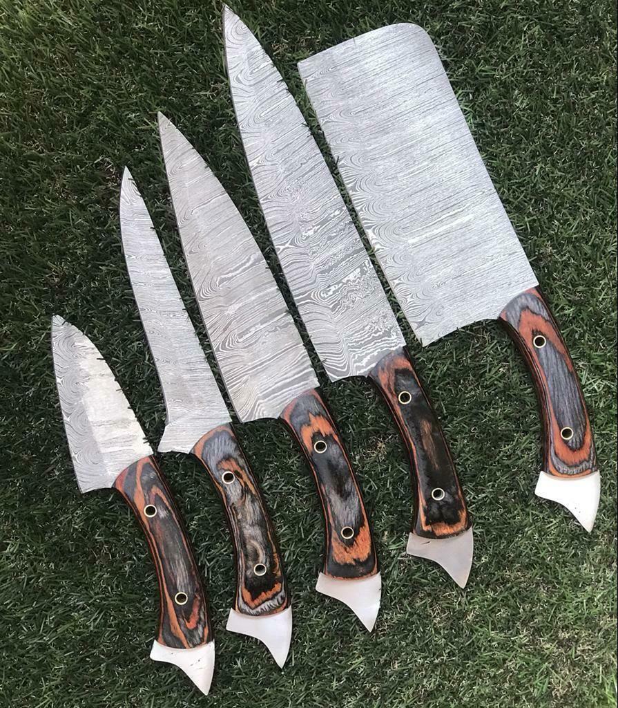 5Piece Twist Damascus Kitchen Knives  Handmade  Durable 3