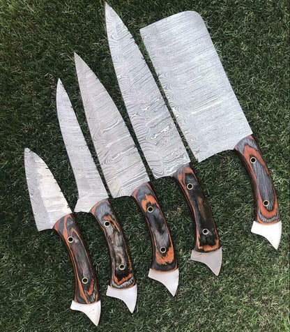 5Piece Twist Damascus Kitchen Knives  Handmade  Durable 3