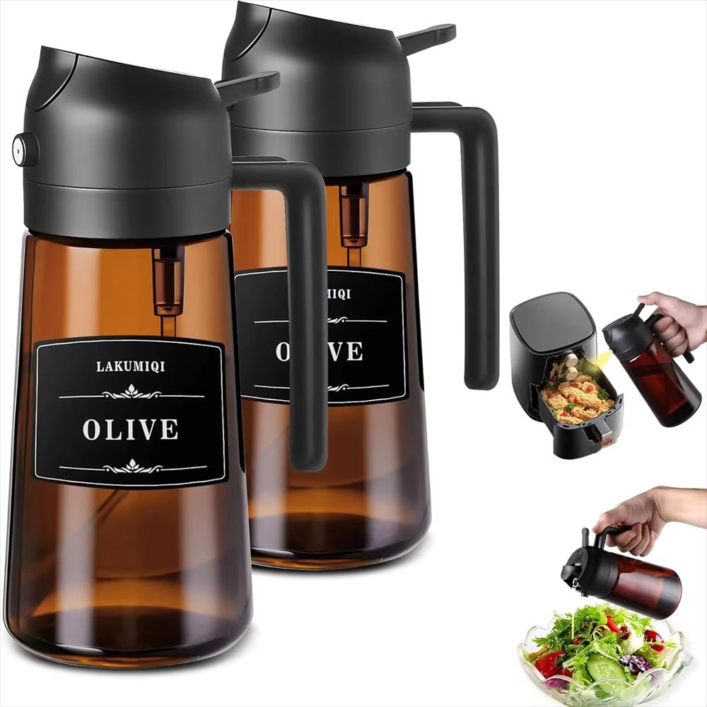2-in-1 Glass Oil Dispenser and Sprayer – 16oz Leakproof Olive Oil Bottle for Cooking, Air Fryer, BBQ & Baking