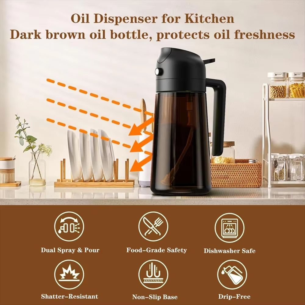 2in1 Glass Oil Dispenser And Sprayer  16oz Leakproof Olive Oil Bottle For Cooking Air Fryer BBQ  Ba 2