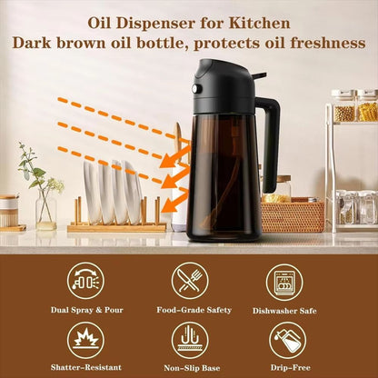2in1 Glass Oil Dispenser And Sprayer  16oz Leakproof Olive Oil Bottle For Cooking Air Fryer BBQ  Ba 2