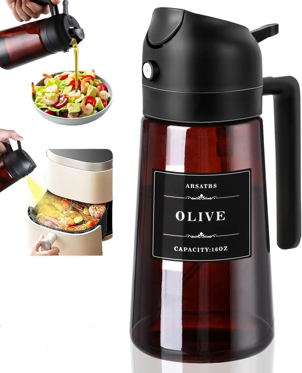 2in1 Glass Oil Dispenser And Sprayer  16oz Leakproof Olive Oil Bottle For Cooking Air Fryer BBQ  Ba 8