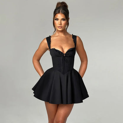 Elegant Holiday Dress, Sexy Yellow A Line Dress with Lace Up, Hollow Out Summer Party Dress for Women
