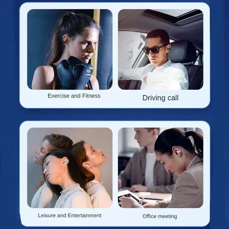T75 Bluetooth 5.3 Wireless Bone Conduction Headphones, Clip Ear Noise Canceling Headset, HD Call Music Sports Gaming Ear