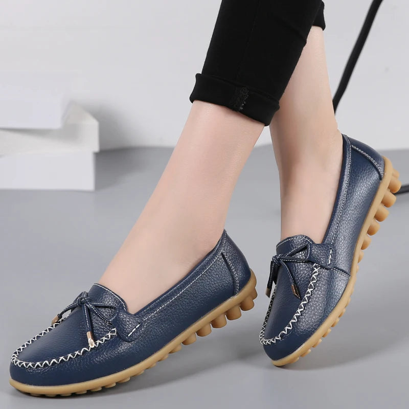 Genuine Leather New Woman Flats Shoes Ballet Flat Sneakers Soft Moccasins Ladies Boat Ballerina Esp 5