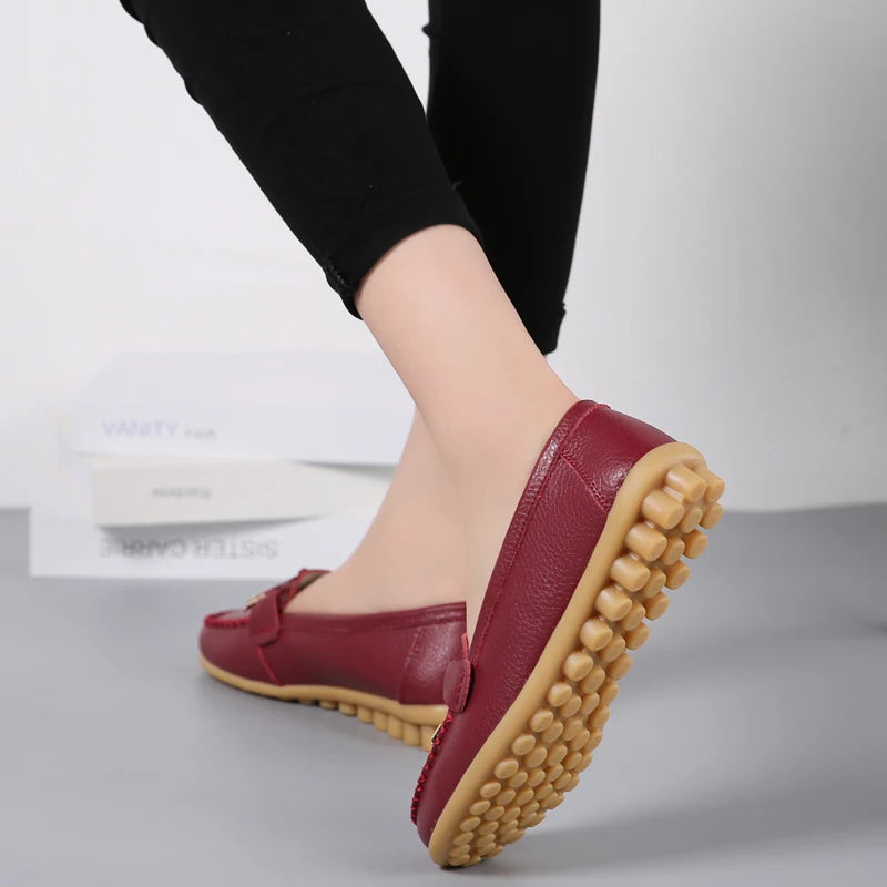 Genuine Leather New Woman Flats Shoes Ballet Flat Sneakers Soft Moccasins Ladies Boat Ballerina Esp 6