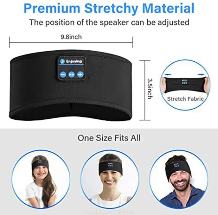 Wireless Music Earphones Eye Mask for Side Sleeper, Thin Soft Elastic Comfortable Headband, Bluetooth Sleeping Headphone