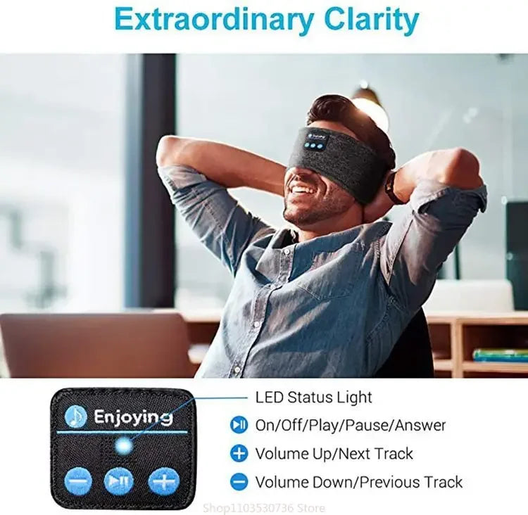 Wireless Music Earphones Eye Mask for Side Sleeper, Thin Soft Elastic Comfortable Headband, Bluetooth Sleeping Headphone