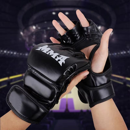 Professional Half-Finger Boxing Training Gloves – Leather Padded Gloves for Sandbag, MMA & Sanda Practice